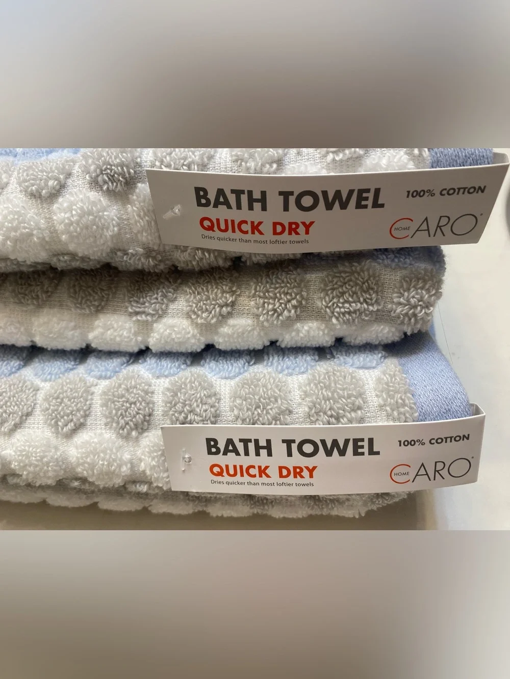 CARO home ❤️ Ultra soft 100% Cotton Dot/ Striped(2) Bath Towels Blue NWT